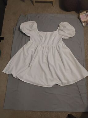 White Puff-Sleeve Mini Dress